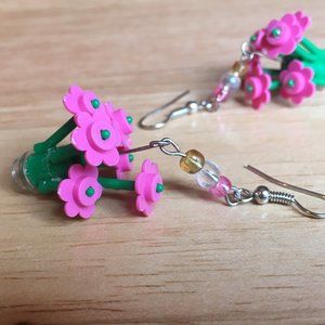 LEGO 🌸 Pink Flower Earrings, Handcrafted